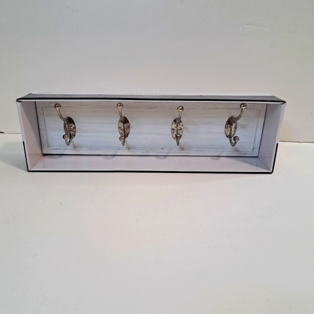 4 Hook Wall Mount Coat Rack White Finish